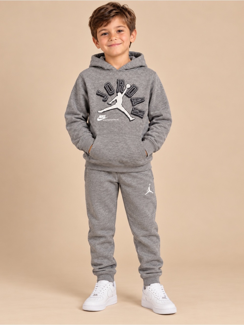 Nike Air Jordan Boys Size 7 Gray Hoodie Jogger Pants 2 Piece Sweatsuit Set